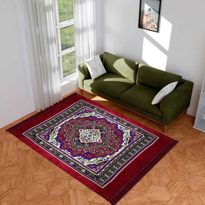 Kuber Industries Velvet Printed Carpets & Rugs for Bedroom-Home Decor|6.5x7.5 Ft|Maroon