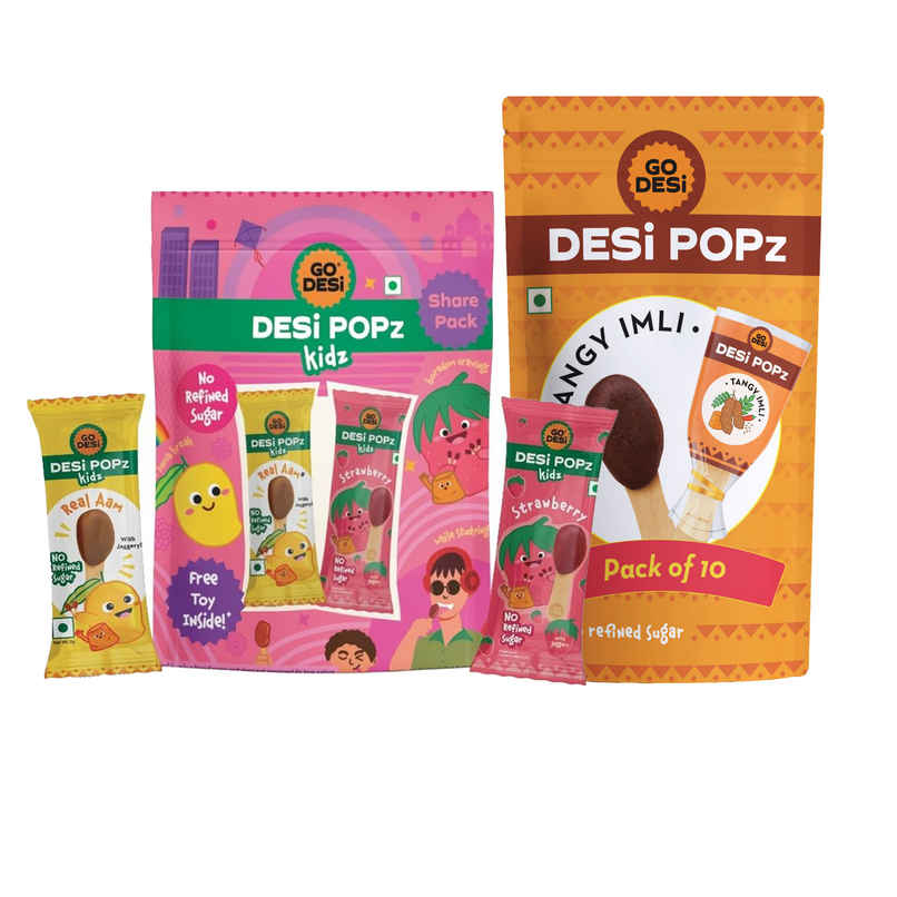 Real Aam (Mango) And Strawberry Desi Popz | No Refined Sugar | Lollipop Candy By Go Desi (8pc) & Tangy Imli (Tamarind) 10 Pcs Sour Candy | No Refined Sugar | Lollipop By Go Desi (10pc) Combo