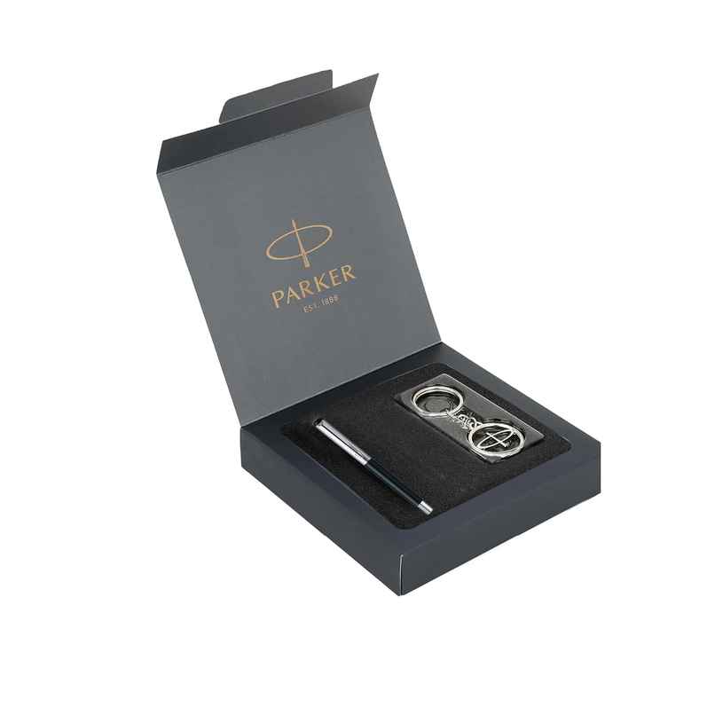 Parker Vector Metallix Fountain Pen with Silver Key Chain | Ink Color-Blue | Gift for Professionals