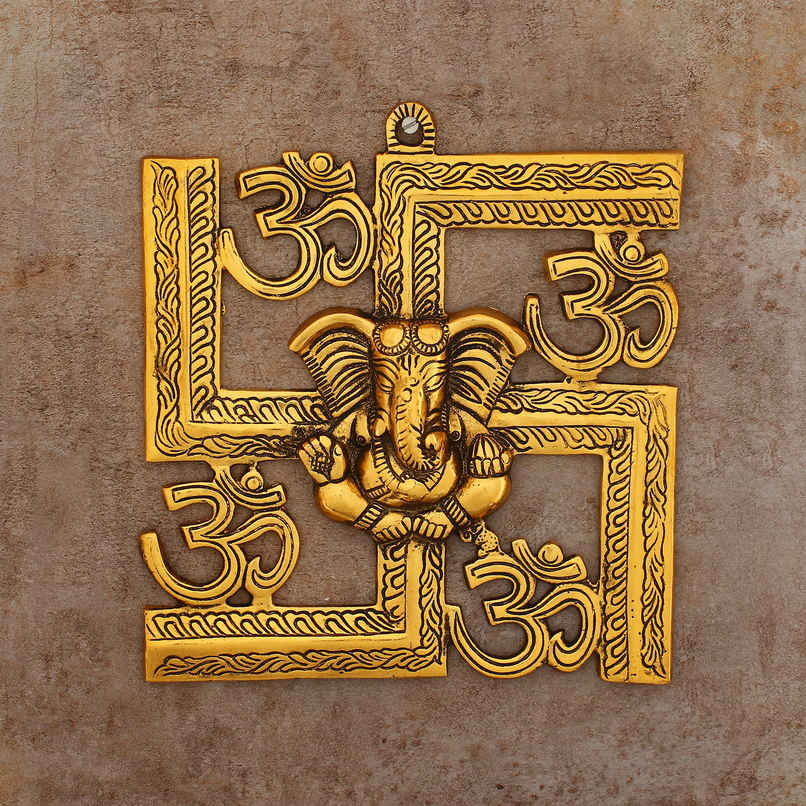 eCraftIndia Golden Lord Ganesha on Om Swastik Metal Wall Hanging eCraftIndia Golden Lord Ganesha on Om Swastik Metal Wall Hanging
