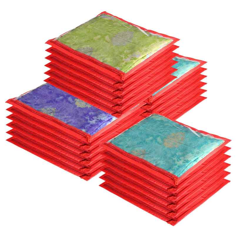 Kuber Industries Clothes Organizer (Pack of 24) | Single Saree Cover with Zip | Red