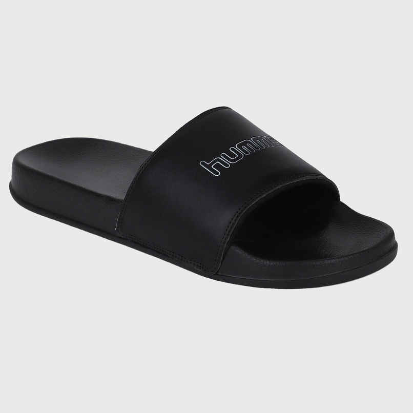 hummel Classic lightweight slides for Men with Cushioned Sole and Arch Support | Black | 8