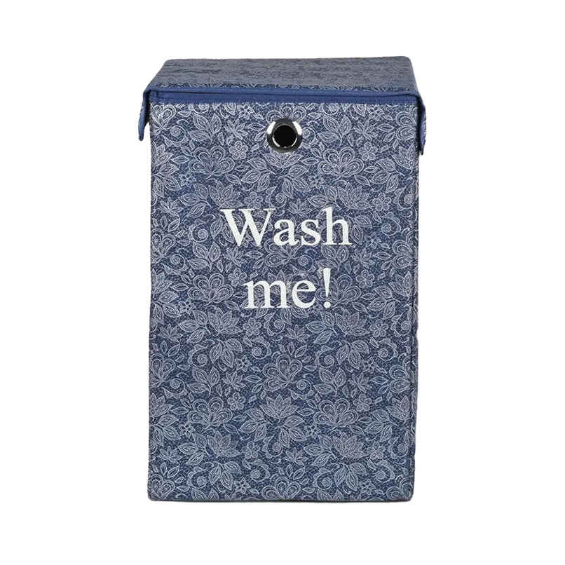 Kuber Industries | 75 L | Flower Foldable Laundry Basket with Ring | Velcro Lid | Navy Blue