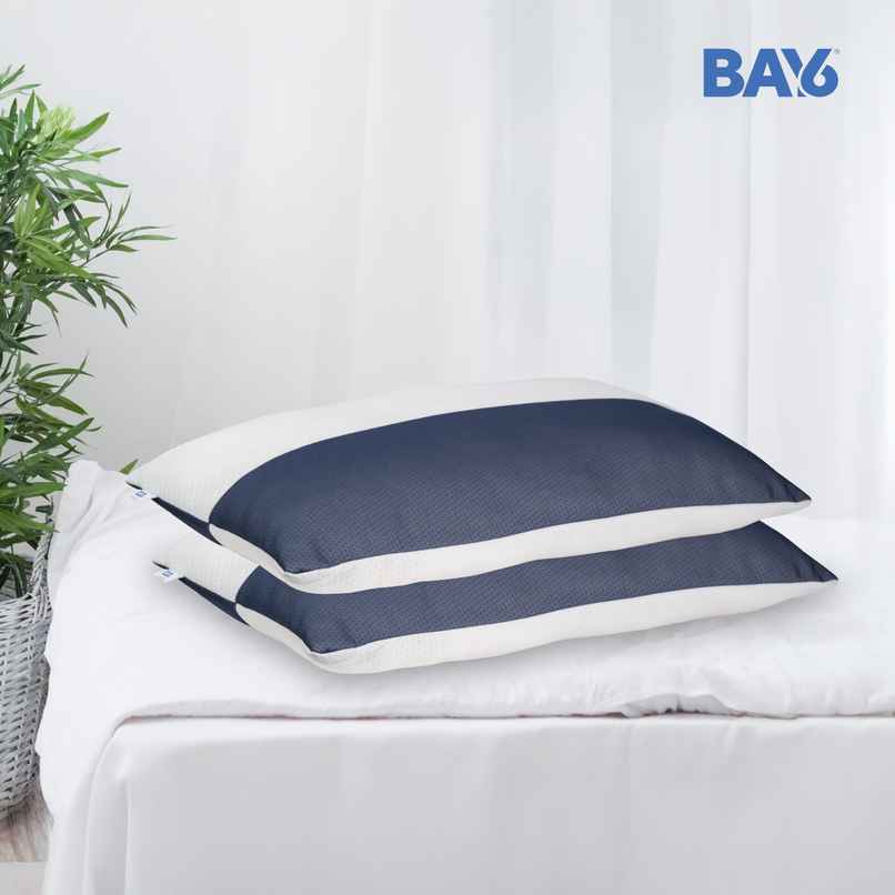 BAY6 Dual Tone Poly Knit Fiber Pillow - White & Blue, Soft & Supportive | 68 x 45 cm