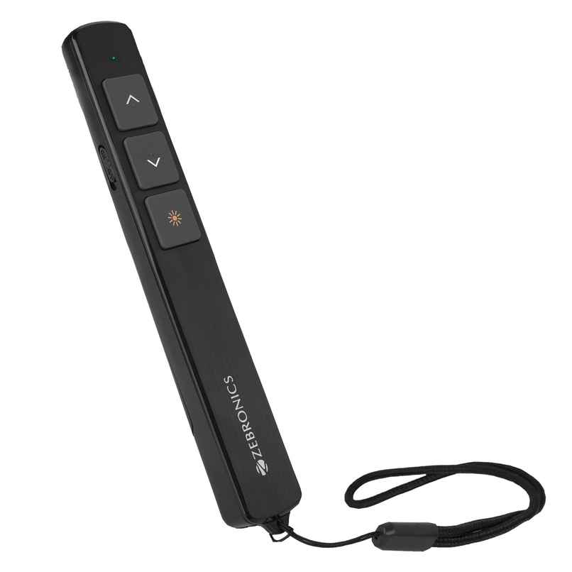 Zebronics PP100, 2.4GHz Wireless LASER Pointer, Power Point Slide Changer, Page Flip Buttons, RED LASER, 10m Wireless Range + 100m LASER Range, Multi - OS | Software Compatible - Black