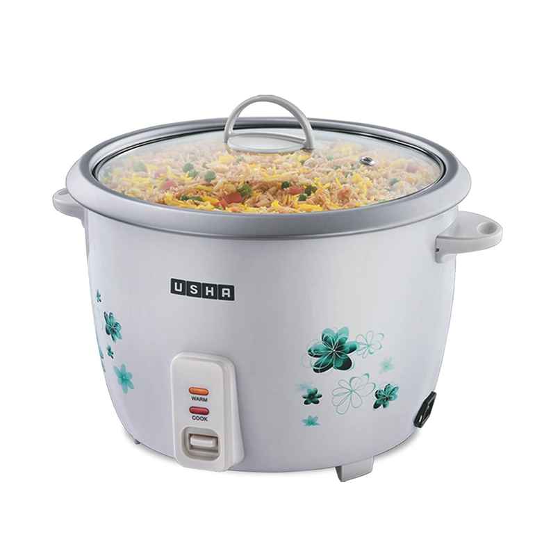 Usha Rice Cooker 1.8L (700W, Keep Warm Mode, Tempered Glass Lid, Dry Boil Protection, White)