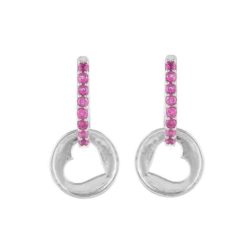 Voylla Collection Pink Cz Heart Silver Earrings