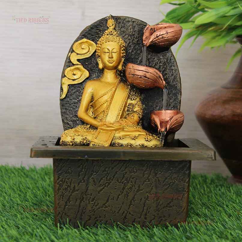 Tied Ribbons Decorative Buddha Idol Statue Water Fountain Showpiece (20.3 Cm)