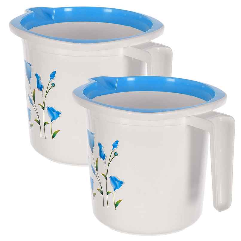 Kuber Industries Plastic Bathroom Mug | 1.5L | Pack of 2 (Blue & White)