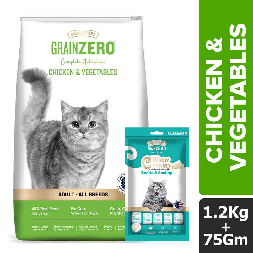 Grain Zero Chicken and Veg, Adult Dry Cat Food 1.2 kg + Free Cat Creamy Treat 75 g Grain Zero Chicken and Veg, Adult Dry Cat Food 1.2 kg + Free Cat Creamy Treat 75 g