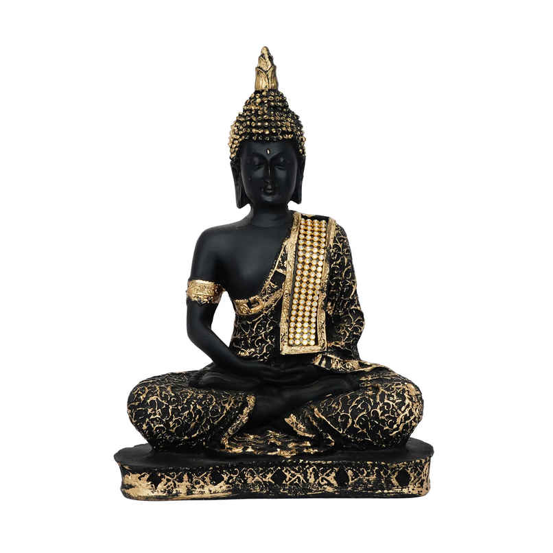 eCraftIndia Black & Golden Polyresin Handcrafted Meditating Lord Buddha Statue