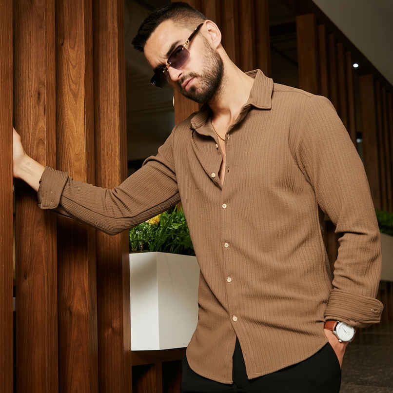 Men's Polyester Stripe-Creased Shirt