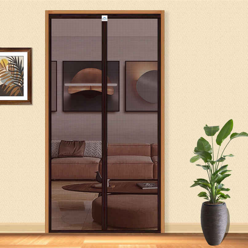 Lifekrafts Polyester Magnetic Mosquito Net For Door | Brown - 210 x 100 cm