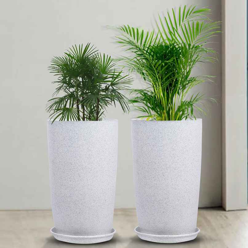Kuber Industries Pack of 2 Flower Pots with Plate | 18 Inch Indoor/Outdoor | Marble Emerald | White Kuber Industries Pack of 2 Flower Pots with Plate | 18 Inch Indoor/Outdoor | Marble Emerald | White