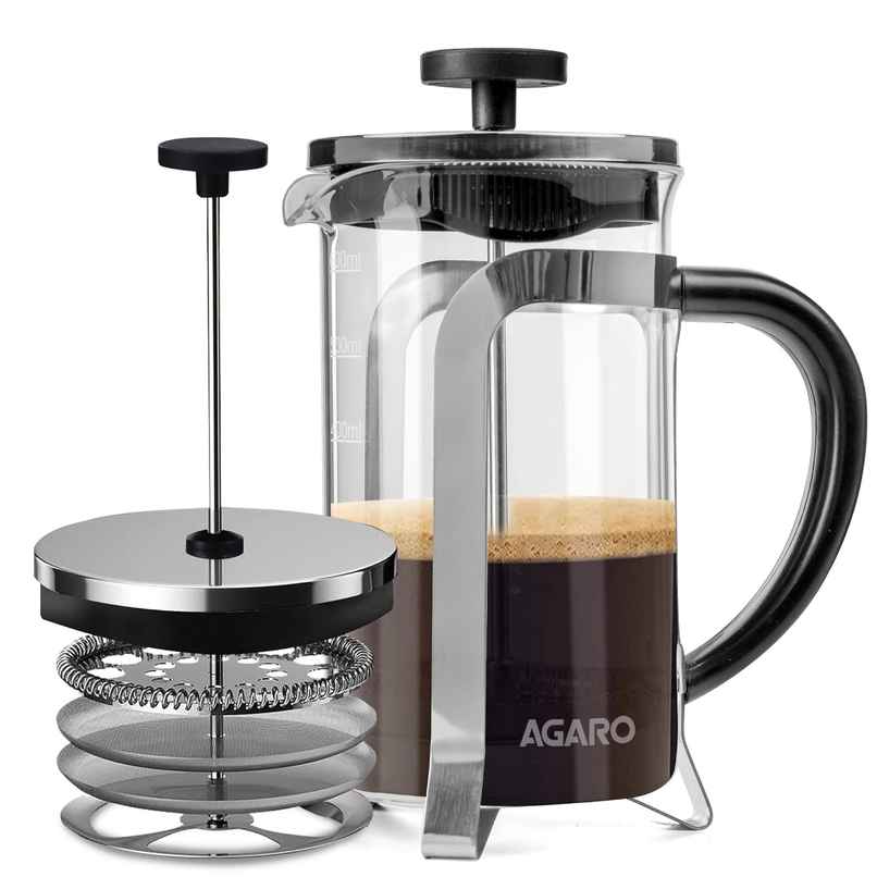 Agaro Classic French Press Coffee And Tea Maker Glass Carafe, Bpa Free Plastic Lid Strainer, 600Ml