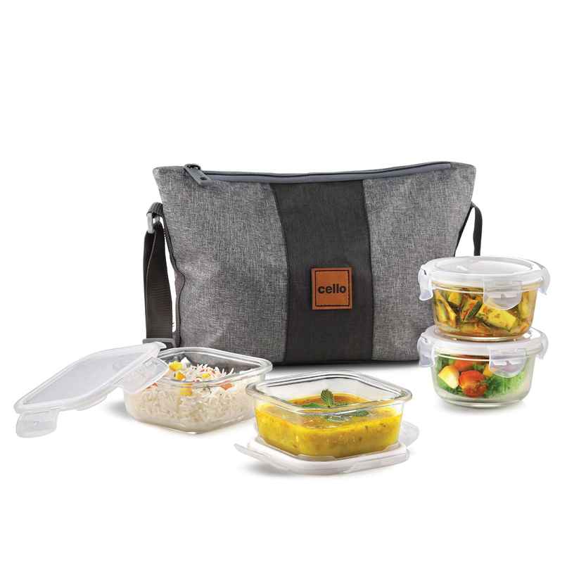 Cello Glassy Mix Lunch Box | Microwavable Borosilicate Glass | 2 x 320 ml and 2 x 240 ml Cello Glassy Mix Lunch Box | Microwavable Borosilicate Glass | 2 x 320 ml and 2 x 240 ml