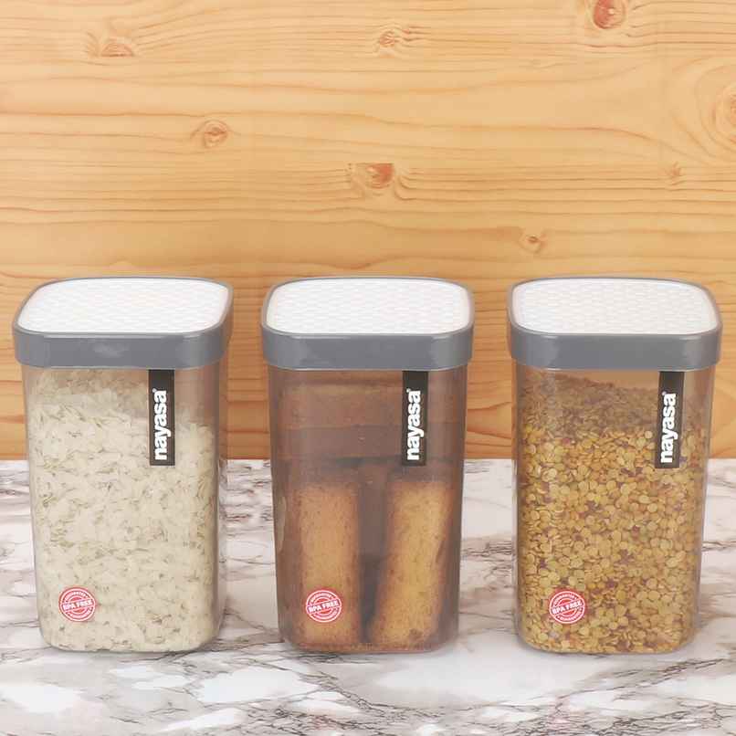 Nayasa Fusion BPA Free Food Grade Airtight Kitchen Stackable Container | Grey - 1.5 L Nayasa Fusion BPA Free Food Grade Airtight Kitchen Stackable Container | Grey - 1.5 L