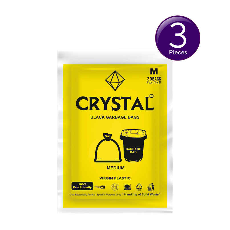 Crystal Medium Black Garbage Bag Pouch 19X21 Combo of 3