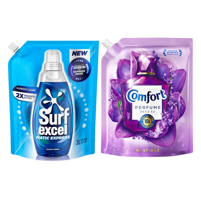 Surf Excel Matic Express Clean & Fresh (2L) & Comfort Perfume Deluxe Mystique (1.8L) Combo