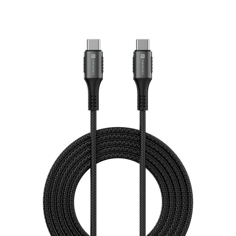 Portronics Konnect 240C 240W Futuristic Unbreakable Nylon Braided Type C to Type C Fast (Black)