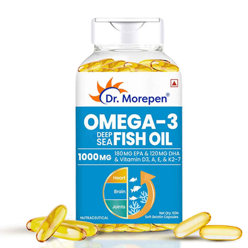 Dr. Morepen Omega-3 Fish Oil 1000mg Capsules with Vitamin A,E & D3 No Fishy Burps