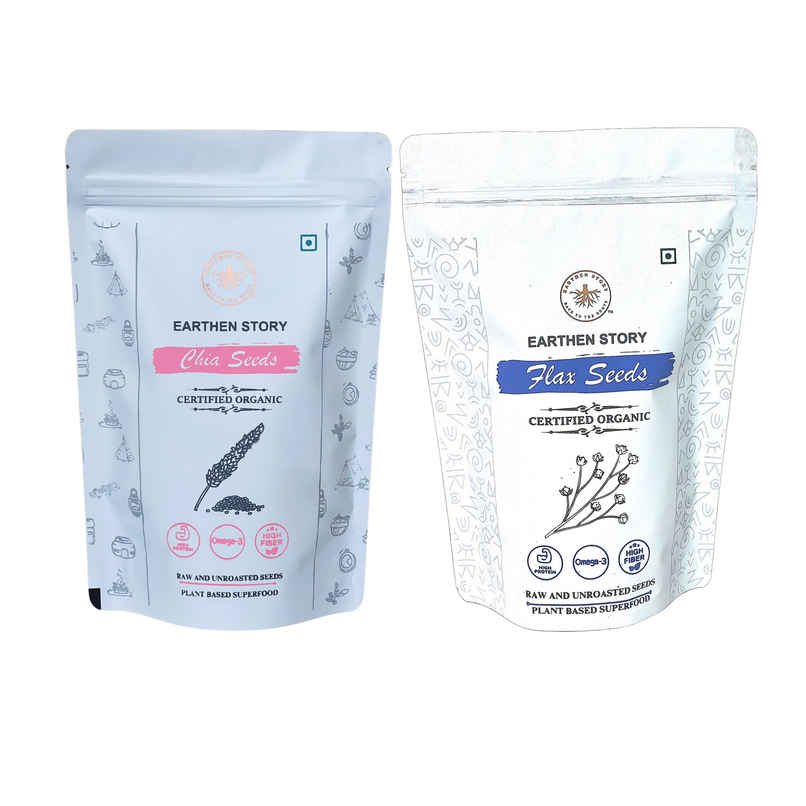 Earthen Story Organic Raw Chia Seeds (250g) & Earthen Story Organic Raw Flax Seeds (250g) Combo