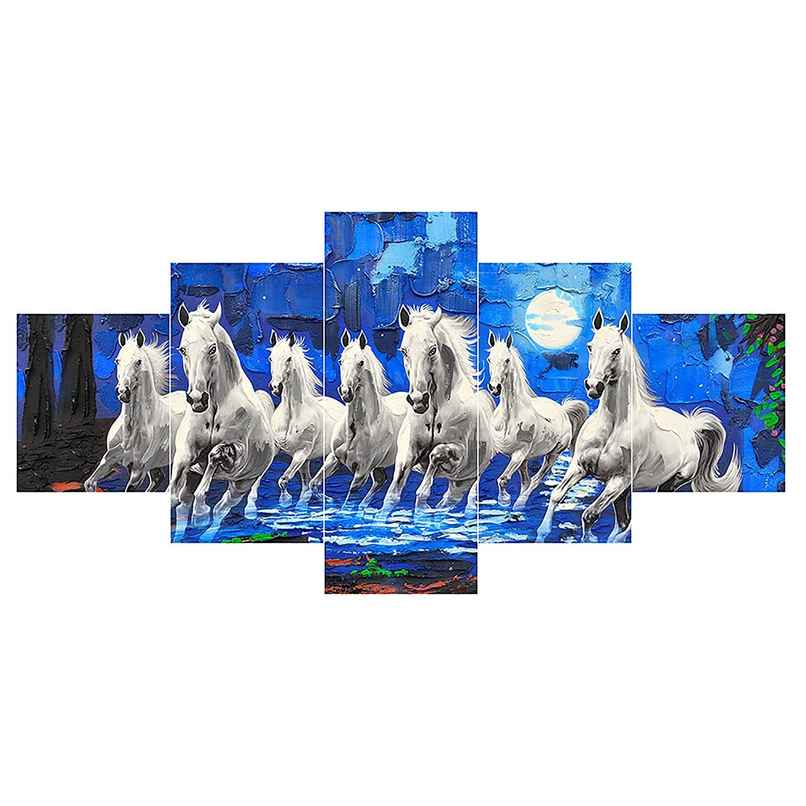 Perpetual Seven Horse Paintings for Wall Decoration - Set of 5 | 3D | 75 x 43 cm