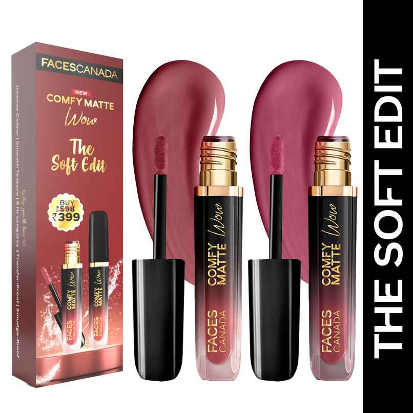 FACES CANADA Comfy Matte Wow Liquid Lipstick - The Soft Edit | Pink Petal 09 + Mauve Majesty 02