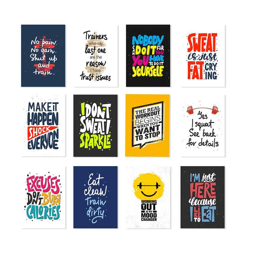 Paper Plane Design Motivational Gym Workout Posters For Wall | Set Of 12 | Size 29 x 21 cm | D1