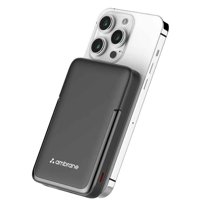 Ambrane Magsafe Wireless 10000Mah Fast Charging Power Bank, Strong Magnet, Micro USB Input, 22.5W Output For Iphone 12 Above, Android & Other Qi Enabled Devices + Magnetic Ring - Black Ambrane Magsafe Wireless 10000Mah Fast Charging Power Bank, Strong Magnet, Micro USB Input, 22.5W Output For Iphone 12 Above, Android & Other Qi Enabled Devices + Magnetic Ring - Black