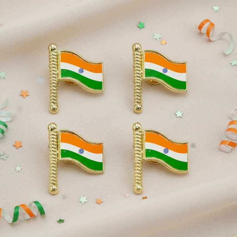 Indian National Flag Badge Set | Tricolor Pin | Pack of 4 | Picfest