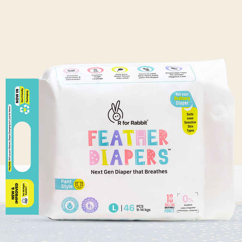 R For Rabbit Feather Diaper Pants Size L| Large For Baby Of 9-14 Kgs (Pack Of 46)