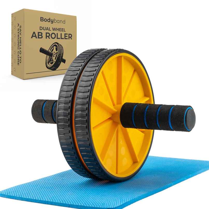 Bodyband Abs Roller Wheel For Stomach, Abs Home Workout Gym With Knee Mat-Yellow