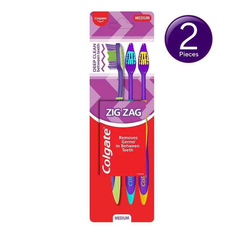 Colgate ZigZag Medium Bristle Toothbrush, Compact Brush Head for Deep & Complete Cleansing Combo 