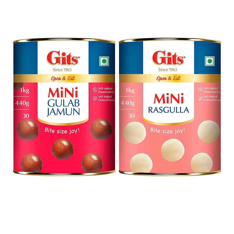 Mini Gulab Jamun (1kg) & Mini Rasgulla Can (1kg) Combo Mini Gulab Jamun (1kg) & Mini Rasgulla Can (1kg) Combo