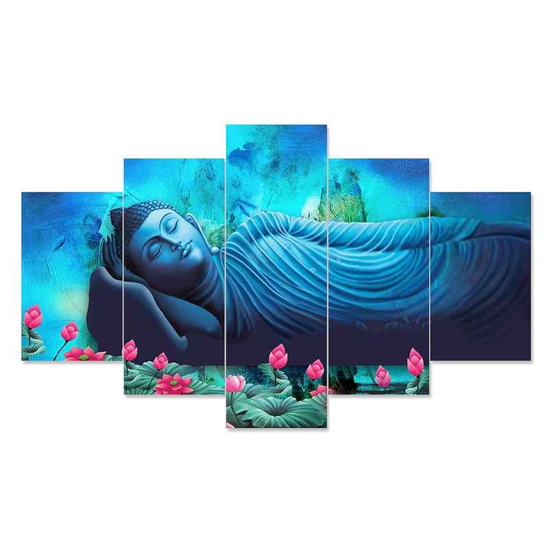 Perpetual Buddha Wall Painting for Living Room - Set of 5 | 3D Scenery | 75 x 43 cm | with Frames