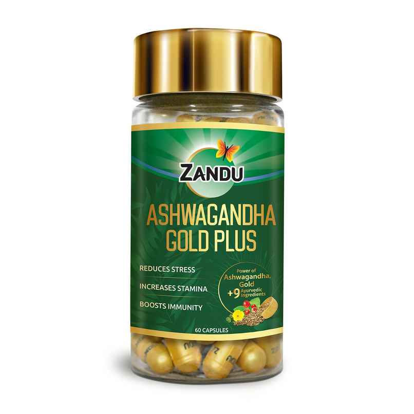 Zandu Ashwagandha Gold Plus Made with 24K Pure gold 9 Potent Herbs, Helps Improves Strength