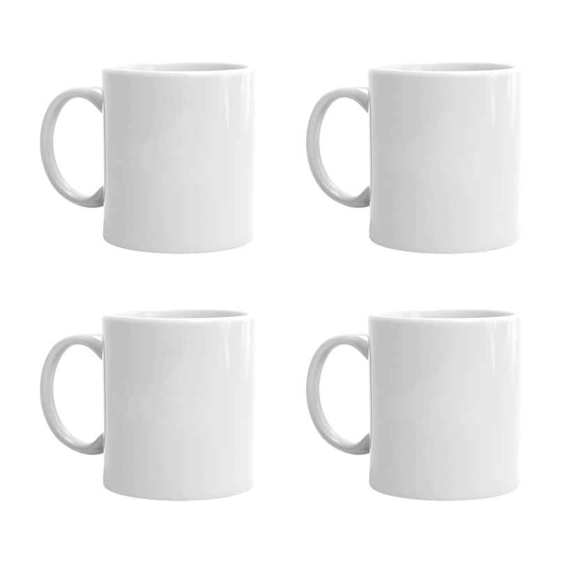 Kooltech Plain White Glossy Finish Microwave Safe Coffee And Tea Ceramic Mug - 11Oz (Pack Of 4)
