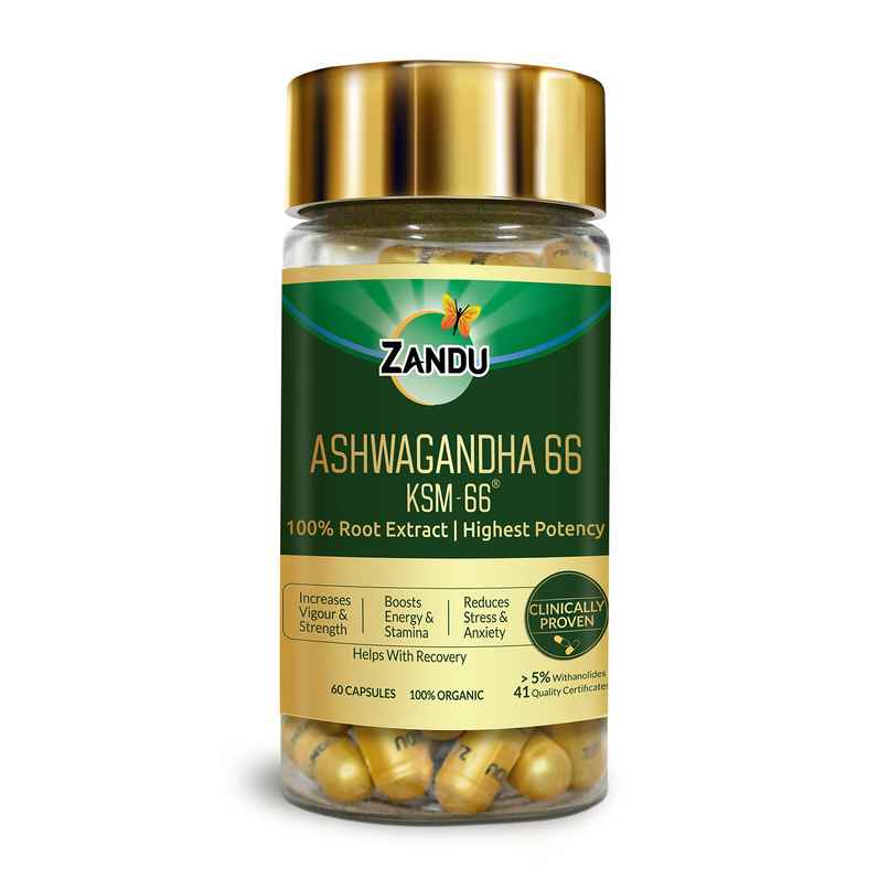 Zandu Ashwagandha 66 KSM Clinically Proven 100% Root Extract for Maximum Potency