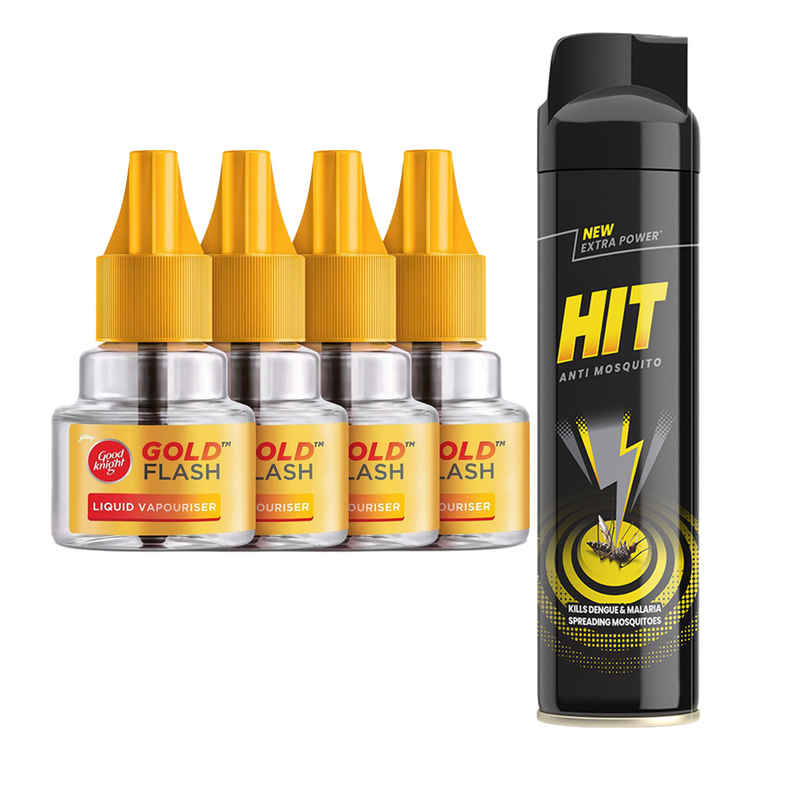 Hit Flying Mosquito & Insect Killer Spray (700ml) & Good Knight Flash Liquid Vapourizer Mosquito Repellent Refill (180ml) Combo