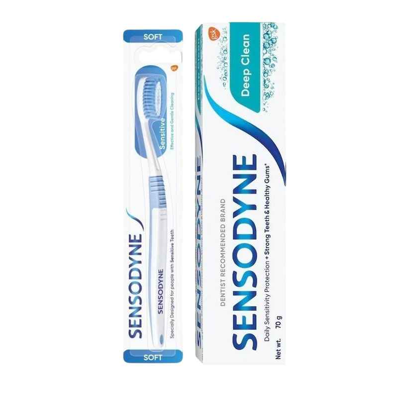 Sensodyne Toothpaste Deep Clean, Sensitive Tooth Paste For Advanced Cleaning And Lasting Freshness (70g) & Sensodyne Sensitive Toothbrush With Soft Round Bristles - Assorted (1pc) Combo Sensodyne Toothpaste Deep Clean, Sensitive Tooth Paste For Advanced Cleaning And Lasting Freshness (70g) & Sensodyne Sensitive Toothbrush With Soft Round Bristles - Assorted (1pc) Combo