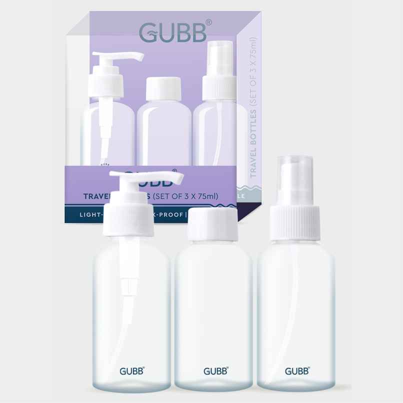 GUBB Travel Bottle Set For Toiletries Refillable Bottles With Pump Spray & Cap