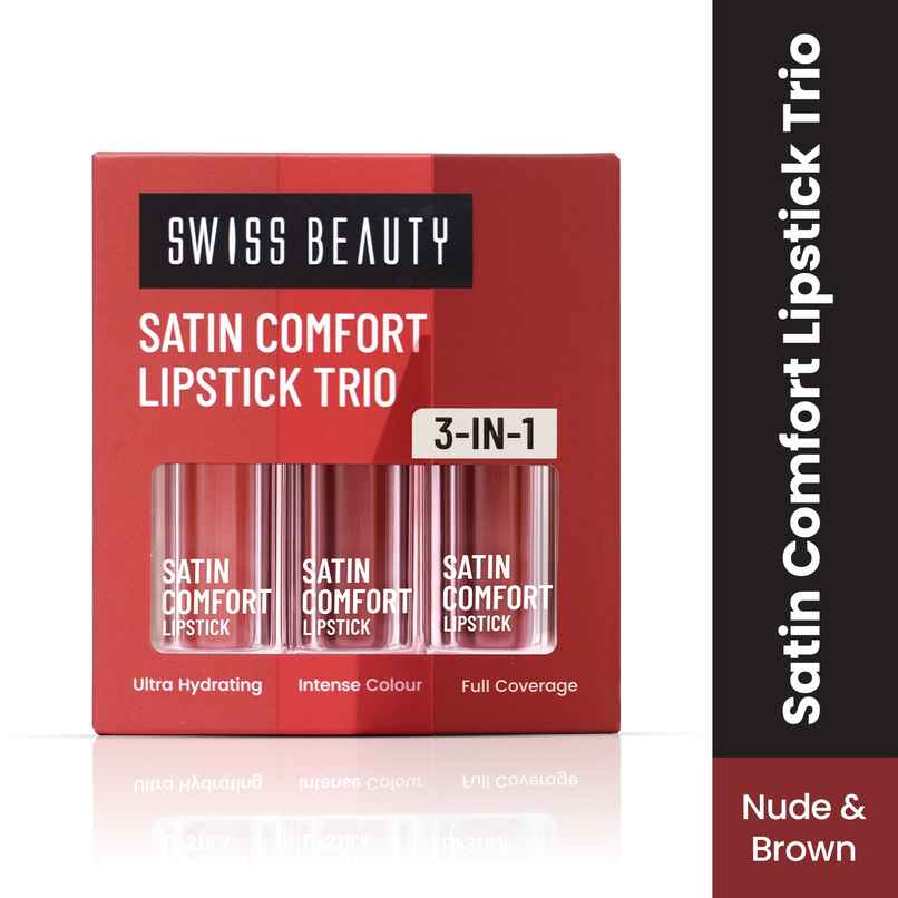 Swiss Beauty Satin Comfort Lipstick Trio 3-In-1 Combo | Nude and Brown