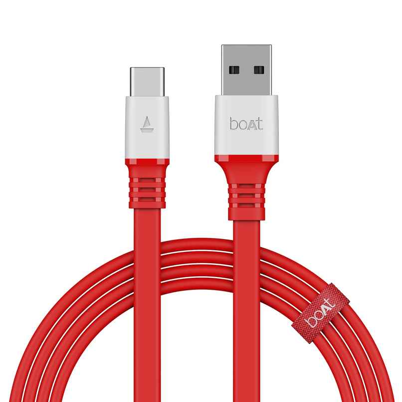 boAt Type C A750 6.5A Flat Super Fast Charging Cable w/Stress Resistance, Upto 65W/6.5Amp & Compatible w/Xiaomi, Oneplus, Samsung, Vivo, Oppo, 480 Mbps Data Transmission Speed,1.5m - Radiant Red