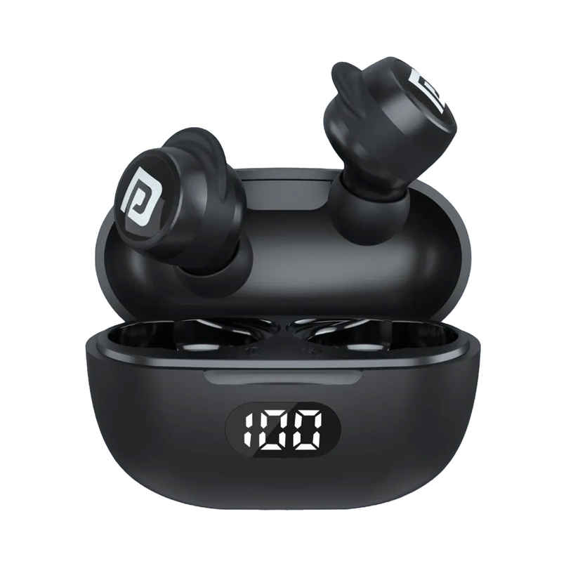 Portronics Harmonics Twins S5 Smart TWS Earbuds with LED Display, 15Hrs Playtime, Bluetooth 5.3V, Music & Game Modes, Low Latency, Ipx4 Water Resistant, Voice Assistant, Type C Fast Charging - Black