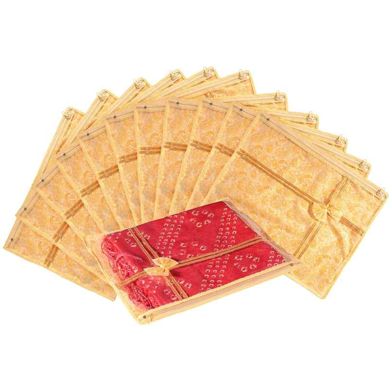 Kuber Industries Printed Non Woven Saree Cover Set Of 12 Pcs (With Zip Lock)