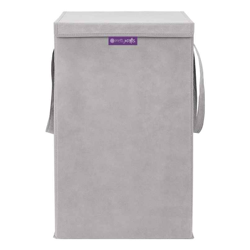 PrettyKrafts 75 L Foldable Laundry Basket L1113 | Cloth Storage Hamper with Lid & Handles | Grey - Large