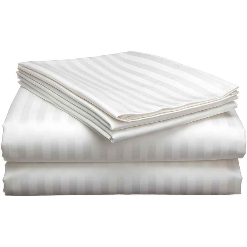 Kuber Industries Cotton & Satin Stripes Double Bedsheet with 2 Pillow Covers|254 x 228 Cm|White