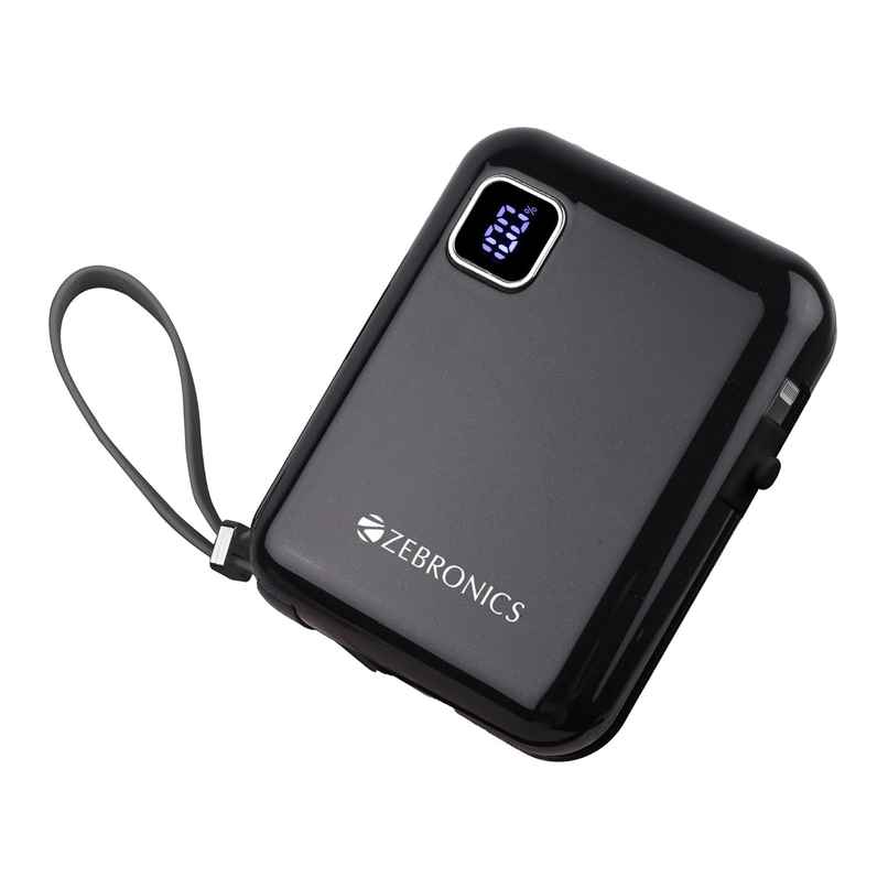 Zebronics MW64 Power Bank, 10K mAh, Rapid Charge, 22.5W Output, Type C Port (Black)