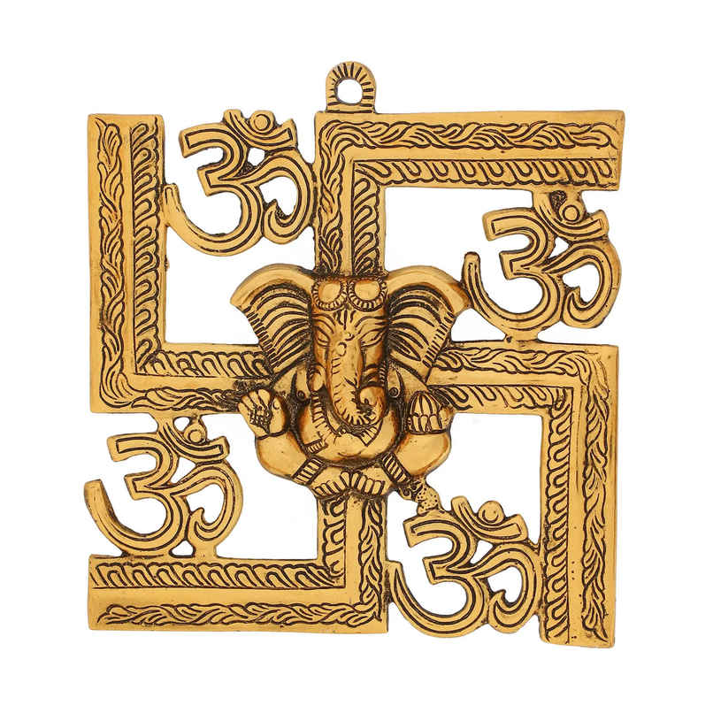 eCraftIndia Golden Lord Ganesha on Om Swastik Metal Wall Hanging eCraftIndia Golden Lord Ganesha on Om Swastik Metal Wall Hanging